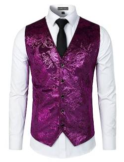 PARKLEES Herren-Weste, luxuriös, metallisch, Paisleymuster, goldfarben, bedruckt, für Hochzeit, Abschlussball, Party, Anzug oder Smoking, violett, XXXL von PARKLEES