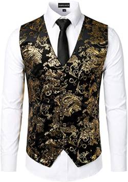 PARKLEES Herren-Weste, luxuriös, metallisch, Paisleymuster, goldfarben, bedruckt, glänzend, für Hochzeit, Abschlussball, Party, Anzug oder Smoking, gold, L von PARKLEES