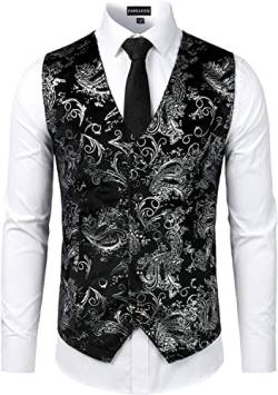 PARKLEES Herren-Weste, luxuriös, metallisch, Paisleymuster, goldfarben, bedruckt, glänzend, für Hochzeit, Abschlussball, Party, Anzug oder Smoking, silber, S von PARKLEES