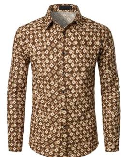 PARKLEES Herrenhemd aus Leinen, stilvolles afrikanisches traditionelles Muster, bedruckt, langärmelig, Knopfleiste, Kaffee, XL von PARKLEES