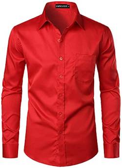 Parklees Herrenhemd, urban, modisch, lässig, Business, schmale Passform, Langarm, Knopfleiste. Oberhemd mit Tasche, rot, XL von PARKLEES