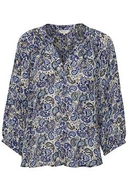 Part Two Damen V-Ausschnitt 3/4 Ärmel Relaxed Fit Bedruckter Stoff Bluse, Blauer Paisleymuster, 38 von PART TWO