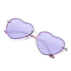 PARTY GO Herz Sonnenbrille Damen Mode Rimless Sonnenbrille UV400 Partybrille, violett von PARTY GO