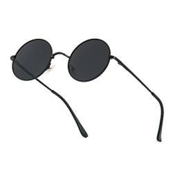 PARTY GO Sonnenbrille Herren & Damen UV400 Polarisiert Vintage Kleine Runde Lennon Brille, Schwarz von PARTY GO