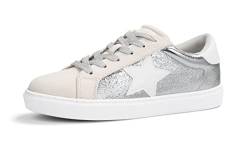 PARTY Damen Fashion Star Sneaker Schnürschuhe Low Top Bequeme gepolsterte Wanderschuhe, Silber (Silver Met), 36 EU von PARTY