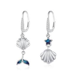 PARYFO Muschel Ohrringe Silber 925 Hängend Asymmetrische Seestern Ohrringe Blau Stern Damen Schmuck für Frauen Teenager Mädchen von PARYFO