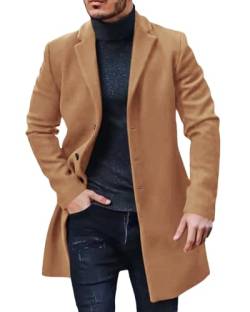 PASLTER Herren Baumwolle Business Trench Topcoat Winter Heavy Weight Warm Einreihig Mäntel - Beige - Large von PASLTER