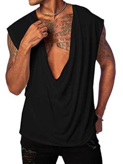 PASLTER Herren Tank Tops Ärmellose T-Shirts Tiefer V-Ausschnitt Loose Casual Sommer Strand Basic Tank Shirts, Schwarz, XX-Large von PASLTER