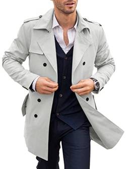 PASLTER Klassischer langer Mantel für Herren, zweireihig, Business-Trenchcoat für den Winter, warm, lang, Erbsenmantel, Windjacke, grau, L von PASLTER