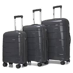 PASPRT 3-teiliges Gepäck-Set, Leichter Handgepäck-Koffer, Gepäck-Koffer-Set, Verstellbarer Schalthebel, mit Spinner-Rädern für Damen (Dark Gray) von PASPRT