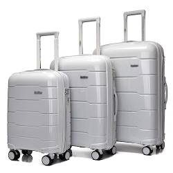 PASPRT 3-teiliges Gepäck-Set, Leichter Handgepäck-Koffer, Gepäck-Koffer-Set, Verstellbarer Schalthebel, mit Spinner-Rädern für Damen (Grey) von PASPRT
