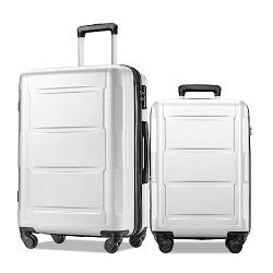 PASPRT Set mit 2 erweiterbaren Koffern, Handgepäck, ABS-Leichtgepäckkoffern mit TSA-Schloss, Koffern mit Rollen (White) von PASPRT