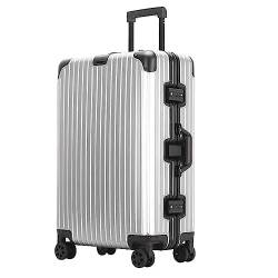 PASPRT Tragbarer Koffer, Koffer mit Rollen, Handgepäck, Koffer, reißverschlussloser Aluminiumrahmen, Hartschalenkoffer mit großem Fassungsvermögen (Silver 24) von PASPRT