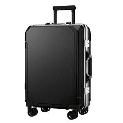 PASPRT Tragbarer Koffer, Koffer mit Spinner-Rädern, Handgepäck, Zwei USB-Ladeanschlüsse, Aluminiumrahmen-Koffer, großes Fassungsvermögen (Black 22 in) von PASPRT
