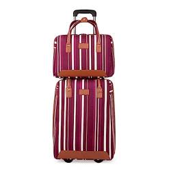 Tragbarer Koffer, 2-teiliger Koffer, Nylon-Gepäck, modischer Streifen, großes Fassungsvermögen, Gepäck-Sets, diebstahlsichere Zahlenschloss-Koffer mit Rädern (Purple) von PASPRT