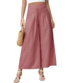 PASUDA Hose Damen Leinenhose Sommer Cropped Freizeithose Weites Bein Hosen Leicht Elegant Baumwolle Bequeme Palazzo Lässig Hose Elastische Taille Sommerhose Stoffhose mit Taschen (Ziegelrot, XL) von PASUDA