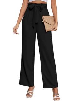 PASUDA Hose Damen Sommer Weites Bein Freizeithose Elastische Hohe Taille Business Arbeitshose Casual Hosen Anzughose Elegant Hose Sommerhose mit Taschen und Verstellbare Träger (Schwarz, S) von PASUDA