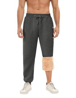 PASUDA Jogginghose Herren Baumwolle Fleece Gefüttert Trainingshose Warme Sherpa Freizeithosen Herren Lang Sporthose Winter Thermo Sweatpant mit Kordelzug, Zipper Taschen (Dunkelgrau, XXL) von PASUDA