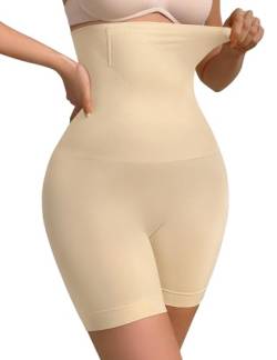 PASUDA Shapewear Damen Bauchweg Unterhose Hohe Taille Figurformende Miederhose Miederslip Nahtlose Miederpants Kurze Unterwäsche mit Rutschfesten Streifen Silikon (Haut, XL) von PASUDA