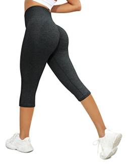 PASUDA Sport Leggings Damen Capri 3/4 Lang High Waist Yoga Leggins Push Up Blickdicht Elastische Fitness Yogahose Jogging Shape Gym Sporthose Workout Pants (Schwarze, M) von PASUDA