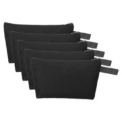 PATIKIL 12.2 x 7.5 Leinwand Schminke Taschen mit Riemen 5 Pack Bleistift Kosmetik Reißverschluss Tasche Kasten Reisen Hygienebeutel Organizer für Zuhause Büro Schwarz von PATIKIL