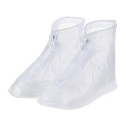 PATIKIL L Wasserfest Schuhe Cover 1 Paar PVC Wiederverwendbar Rutschfeste Überschuhe Regen Galoschen Schneestiefel Protektor mit Reißverschluss für Männer Frauen Regnerisch Draußen Weiß von PATIKIL