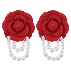 PATIKIL Stoff Kamelie Blume Broschen 2 Packung Elegant Perle Quaste Broschen Blumen Anstecknadeln Armband Doppelte Verwendung für Damen Anzug Hut Kleid Hemd Krawatte Korsage Rot von PATIKIL