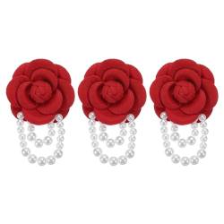 PATIKIL Stoff Kamelie Blume Broschen 3 Packung Elegant Perle Quaste Broschen Blumen Anstecknadeln Armband Doppelte Verwendung für Damen Anzug Hut Kleid Hemd Krawatte Korsage Rot von PATIKIL