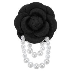 PATIKIL Stoff Kamelienblumen Broschen, elegante Perlenquasten Broschen Blumen Anstecker Armband Doppelnutzung für Damen Anzug Hut Kleid Hemd Krawatte Corsage, Schwarz von PATIKIL