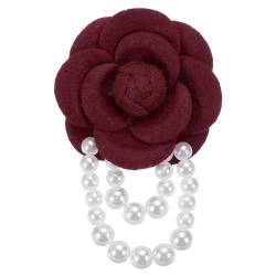 PATIKIL Stoff Kamelienblumen Broschen, elegante Perlenquasten Broschen Blumen Anstecker Armband Doppelnutzung für Damen Anzug Hut Kleid Hemd Krawatte Corsage, Weinrot von PATIKIL