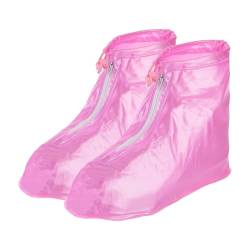 PATIKIL XL Wasserfest Schuhe Cover 1 Paar PVC Wiederverwendbar Rutschfeste Überschuhe Regen Galoschen Schneestiefel Protektor mit Reißverschluss für Männer Frauen Regnerisch Draußen Rosa von PATIKIL