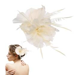 PATKAW 1 Stück Stirnband Fascinator Hüte Haarspange Pfau Haarteil Flapper Haarspange Kopfschmuck Für Frauen Mädchen Hochzeit (Weiß) von PATKAW