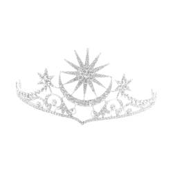 PATKAW Sternförmige Strass-Kronen Mond-Tiara Stern-Haarschmuck Sterne-Krone Silbernes Kristall-Stirnband Diademe Braut-Kopfschmuck Für Frauen Und Mädchen Hochzeit Geburtstag von PATKAW