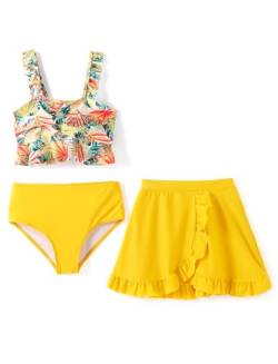 PATPAT 3-teiliges Mädchen-Bikini-Badeanzug-Set mit floralem Muster und Rüschen von PATPAT