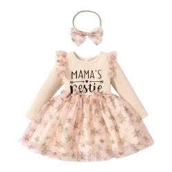 PATPAT Baby Mädchen Kleid Langarm Tutu Kleid Kleinkind Mädchen Tüllkleid Blumenmädchen Weihnachtsfeier Geburtstagsprinzessin Kleider Aprikose 3-6 Monate von PATPAT