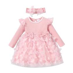 PATPAT Baby Mädchen Kleid Langarm Tutu Kleid Kleinkind Mädchen Tüllkleid Blumenmädchen Weihnachtsfeier Geburtstagsprinzessin Kleider Hellrosa 9-12 Monate von PATPAT