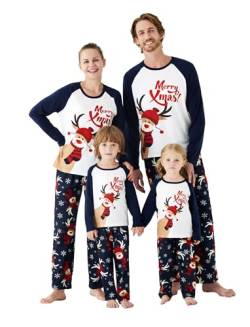 PATPAT Familie Passende Weihnachten Pyjamas Baum Schneeflocke und Buchstaben Drucken Nachtwäsche Langarm Pyjamas Sets Familie Xmas Outfits Dunkelblau Kinder: 2 Jahre von PATPAT