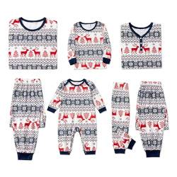 PATPAT Familien-Weihnachtspyjamas, passende Sets mit Rentier- und Schneeflockenmuster, Schlafanzug-Set für Paare und Kinder zu Weihnachten BLAU-WEIß Damen: XL von PATPAT