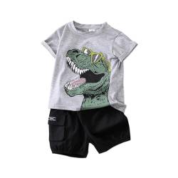 PATPAT Kinder Kleinkind Kleidung Jungen Bekleidungssets, Kurzarm-T-Shirt mit Dinosaurier-Aufdruck + Cargo-Shorts Baby Set, Sport Alltag Sommer Kleider, 1,5–6 Jahre von PATPAT