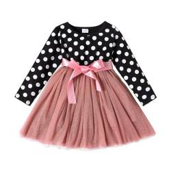 PATPAT Kleinkind Mädchen Kleid Langarm, Baby Mädchen Kleidung, Gepunktetes Schleifen-Stickerei-Kleid für Geburtstag, Party, Bankett, Hochzeit, Feiertag, Festzug, Gr.92-116 von PATPAT