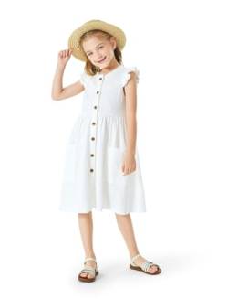 PATPAT Kleinkind Mädchen Kleider Rüschen Ärmellos, Baby Mädchen Kleid 100% Baumwolle mit Knopfdesign für Geburtstag, Party, Bankett, Hochzeit, Feiertag, Festzug, Gr.92-116 von PATPAT