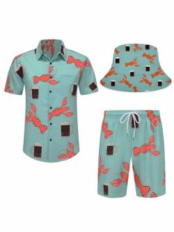 PATSINFOS Hot Dog Shirt, lustige Hawaii-Hemden für Herren, Herrenhemd und kurze Sets, Herren-Shirt, Button-Down-Shirts, 012, 013-Langusten Bier, Large von PATSINFOS
