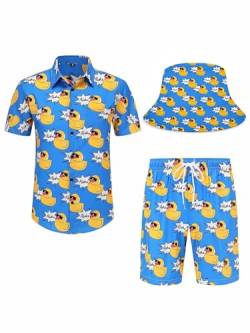 PATSINFOS Hot Dog Shirt, lustige Hawaii-Hemden für Herren, Herrenhemd und kurze Sets, Herren-Shirt, Button-Down-Shirts, 012, 016-gelbe Ente, Large von PATSINFOS