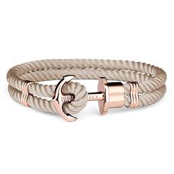 PAUL HEWITT Anker Armband PHREP - Segeltau Armband in Hazelnut, Damen Armband mit Anker Schmuck aus IP-Edelstahl (Roségold) in Größe XS von PAUL HEWITT