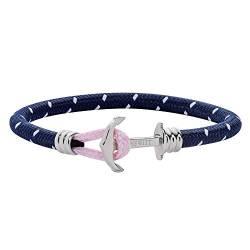 PAUL HEWITT Anker Armband Phrep Lite - Segeltau Nylon Armband in Marineblau Weiß Rosa, Armband mit Anker Schmuck aus Edelstahl (Silber) in Größe M von PAUL HEWITT