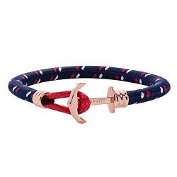 PAUL HEWITT Anker Armband Phrep Lite - Segeltau Nylon Damen Armband in Marineblau Rot Weiß, Armband mit Anker Schmuck aus IP-Edelstahl (Roségold) von PAUL HEWITT