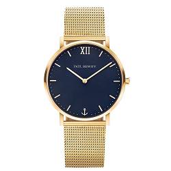 PAUL HEWITT Armbanduhr Edelstahl Sailor Line Blue Lagoon (Damen und Herren) - Uhr mit Edelstahlarmband (Gold), Goldene Armbanduhr, blaues Ziffernblatt von PAUL HEWITT