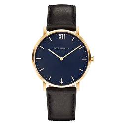 PAUL HEWITT Armbanduhr Männer Edelstahl Sailor Line Blue Lagoon - Herren Uhr Lederarmband (Schwarz), Herren Armbanduhr (Gold), blaues Ziffernblatt von PAUL HEWITT