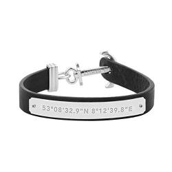 PAUL HEWITT Herren Ankerarmband Signum Koordinaten mit Leder Band in Schwarz und Anker aus Edelstahl in Silber PH-MSC-S-B-L von PAUL HEWITT