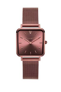 PAUL VALENTINE Damenuhr - Glossyedge Coffee Mesh - Eckige Frauen Uhr mit Mesh Armband, kratzfestes Glas und Quarzwerk - Armbanduhr für Damen braun von PAUL VALENTINE